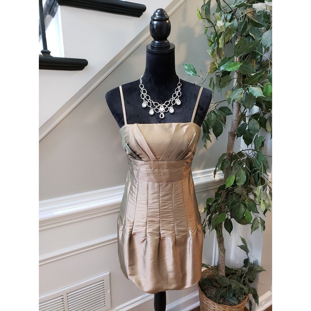 SOLUTION Cocktail Dress Women M Gold Metallic Strapless Party Evening Formal